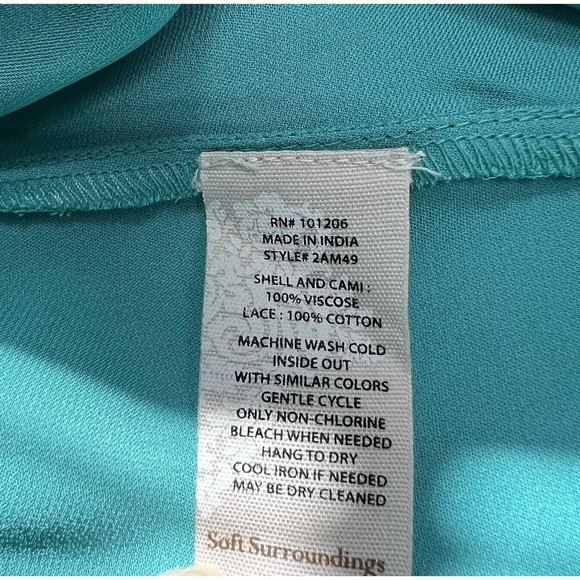 Soft Surroundings Capistrano Pintuck Teal Tunic Top Lace Inset Hi Lo Hem MEDIUM - Picture 12 of 12